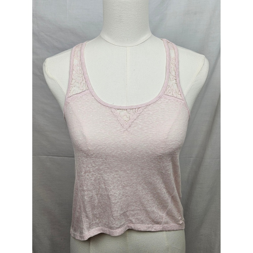 Abercrombie Kids Pink Lace Back‎ Racerback Tank Top Girls Size Medium Slub Knit